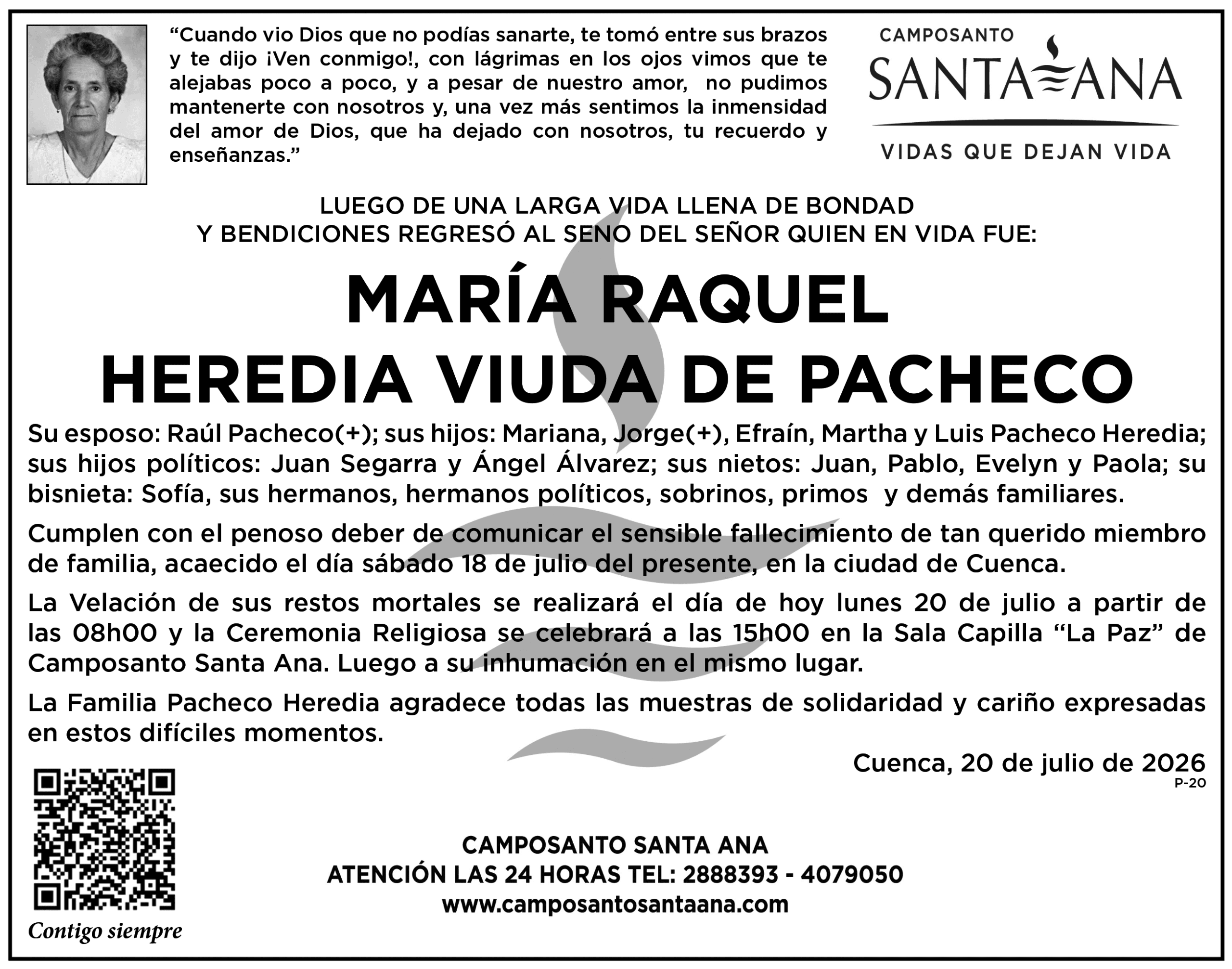 Banner: Reporte de Defunciones en Ecuador el 20 de julio de 2026